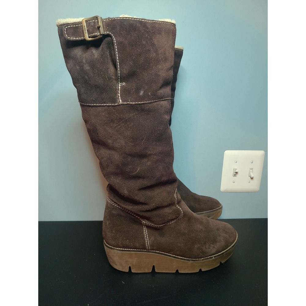 KORS Michael Kors Made in Italy Brown Suede Winter Fur Wedge‎ Boots US 10/ EU 40 - Picture 7 of 14